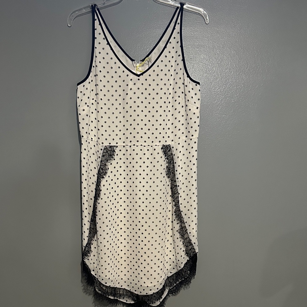 BCBGeneration Whisper White Dress with Black Dots